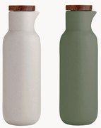 Doseadores de vinagre e azeite em porcelana e madeira de acácia Essentials, conjunto de 2