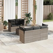 vidaXL 6 pcs conj. sofás jardim com almofadões vime PE cinzento-claro