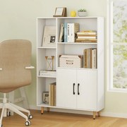 Estante com duas portas e 5 compartimentos abertos para sala de estar e escritório 80 x 23,5 x 119 cm Branco