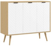 HOMCOM Aparador de Cozinha Moderno com Prateleiras Ajustáveis 2 Armários e Anti-Tombo 91,5x35x77,4 cm Branco e Madeira | Aosom Portugal