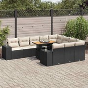 vidaXL 10 pcs conjunto sofás jardim c/ almofadões vime PE/acácia preto