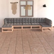 7 pcs conjunto lounge de jardim c/ almofadões pinho maciço
