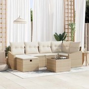 Conjunto de Sofá de Jardim com 7 Peças com Almofadas Bege Polivime