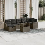 vidaXL 8 pcs conjunto sofás de jardim c/ almofadões vime PE cinzento