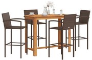 vidaXL 5 pcs conjunto de bar p/ jardim acácia maciça/vime PE castanho