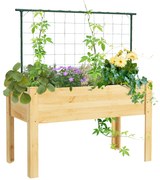 Outsunny Horta Vertical Elevada com Treliça Mesa de Cultivo para Plantas Trepadeiras Flores Carga Máxima 300 kg 120x60x75 cm Madeira