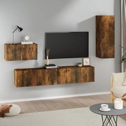 Conjunto móveis de TV 4 pcs madeira processada carvalho fumado