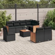 vidaXL 9 pcs conjunto de sofás p/ jardim c/ almofadões vime PE preto