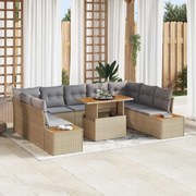 vidaXL Conjunto de Jantar pra Jardim com 10 Peças e Almofadas Bege em Rattan Sintético e Acácia