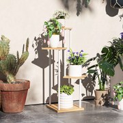 Suporte para Plantas de 4 Níveis de Madeira e Aço para Interior e Exterior 53x42x85 cm Madeira e Branco