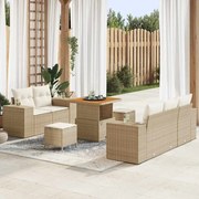 vidaXL Conjunto de Sofá de Jardim 8 Peças com Almofadas em Poliéster Bege e Rattan de Acácia