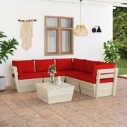 vidaXL 6 pcs conjunto lounge de paletes + almofadões madeira de abeto