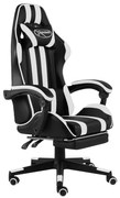 vidaXL Cadeira estilo corrida c/ apoio pés couro artif. preto/branco