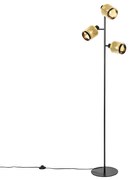 Candeeiro de pé industrial preto com dourado 3-luzes - Kayden Industrial