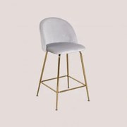 Banco Alto Em Veludo Kana Design Cinza Pérola & ↑65 Cm & Dourado - Sklum