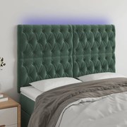 Cabeceira de cama c/ LED veludo 160x7x118/128 cm verde-escuro