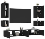 vidaXL 6 pcs móveis de parede para TV com luzes LED preto