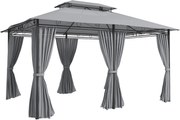 Outsunny Pérgola para Jardim 3x4 m Pérgola de Exterior com Telhado Duplo 6 Paredes Laterais Estrutura Metálica Cinza Escuro | Aosom Portugal