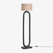 Candeeiro De Pé Em Madeira De Manga Tiberia Preto Claro & Linho Castanho Areia Ø40 Cm - ↑25 Cm Azoia - Sklum