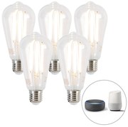 Conjunto de 5 lâmpadas LED inteligentes E27 dim para aquecer ST64 7W 806 lm 1800-3000K