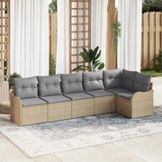 vidaXL Conjunto de Sofá de Jardim 6 Peças com Almofadas Bege em Rattan