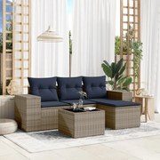 vidaXL 5 pcs conjunto sofás p/ jardim c/ almofadões vime PE cinzento