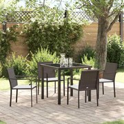 vidaXL Conjunto de jantar de jardim com 5 peças e almofadas em vime marrom.