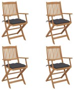 vidaXL Cadeiras de jardim dobráveis c/ almofadões 4 pcs acácia maciça