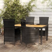 vidaXL 5 pcs conjunto jantar exterior com almofadões vime PE preto