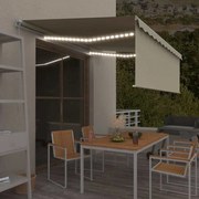 vidaXL Toldo retrátil manual com estore e luzes LED 4x3 m cor creme