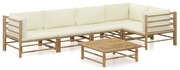 6 pcs conj. lounge p/ jardim em bambu c/ almofadões branco nata