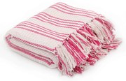 vidaXL Manta em algodão às riscas 220x250 cm rosa e branco