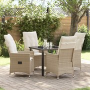 vidaXL Conjunto de Jantar de Jardim de 5 Peças com Almofadas Bege em Poli-rattan