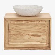 Conjunto De Móvel De Casa De Banho Suspenso 60x45 Cm Em Madeira De Teca Jabari Madeira De Teca Clara & Cimento Redondo Branco Ø40 Cm Zavion - Sklum