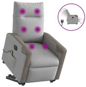 vidaXL Poltrona elétrica elevatória massagens tecido cinzento-nublado