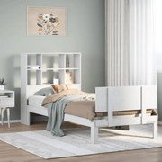 vidaXL Cama com estante sem colchão 90x200 cm pinho maciço branco
