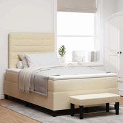 vidaXL Cama Box Spring com Colchão &amp; Banqueta Creme 120x200 cm Tecido