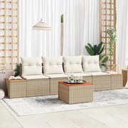 vidaXL Conjunto de Sofá de Jardim com 5 Peças e Almofadas Bege em Rattan Poliéster e Acácia