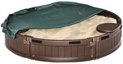 Outsunny Caixa de Areia para Crianças Redonda com Cobertura e Assentos Caixa de Areia para Crianças de Exterior Ø123x22,5 cm Marrom
