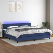 vidaXL Cama box spring c/ colchão e LED 200x200 cm tecido azul