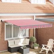 vidaXL Toldo Retrátil Manual Listrado Vermelho e Branco 300 x 250 cm