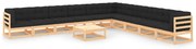 11 pcs conjunto lounge de jardim c/ almofadões pinho maciço