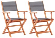vidaXL Cadeiras jardim dobráveis 2pcs eucalipto maciço/textilene cinza
