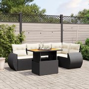 vidaXL 6 pcs conjunto sofás de jardim c/ almofadões vime PE preto
