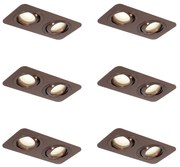 Conjunto de 6 focos embutidos redondos bronze escuro GU10 50mm giratórios e inclináveis IP44 2-luzes - Alberto