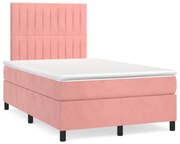 vidaXL Cama box spring c/ colchão luzes e LED 120x190 cm veludo rosa