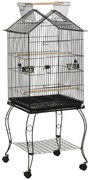 PawHut Gaiola para Pássaros com Suporte Rodas Bandeja Amovível 2 Comedouros e Prateleira Inferior de Metal 50x58x145 cm Preto