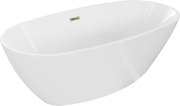 Mexen Eris banheira autoportante 155 x 80 cm, branca, transbordo dourado - 53441558000-50