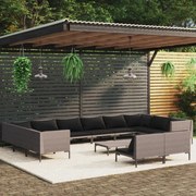 13 pcs conj. lounge jardim c/ almofadões vime PE cinza-escuro