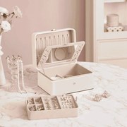 Caixa para joias 17,6 x 22 x 11 cm com duas camadas, espelho e tabuleiro flexível, branca